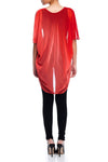 Model wearing short red ombre chiffon kimono